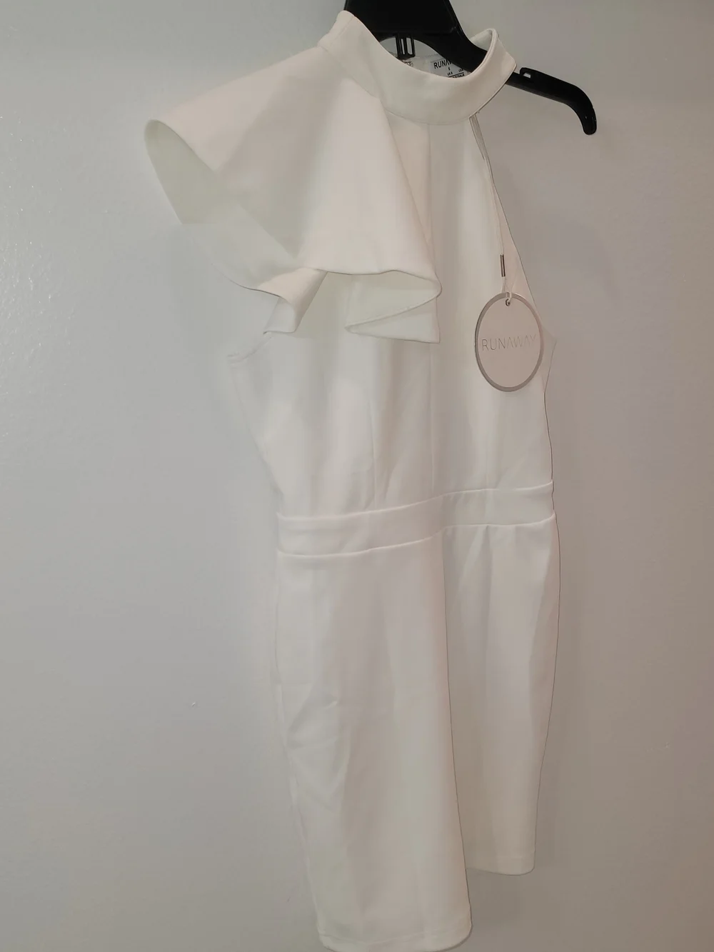 One-Shoulder White Mini Dress with Neck Tie Detail Size S/4